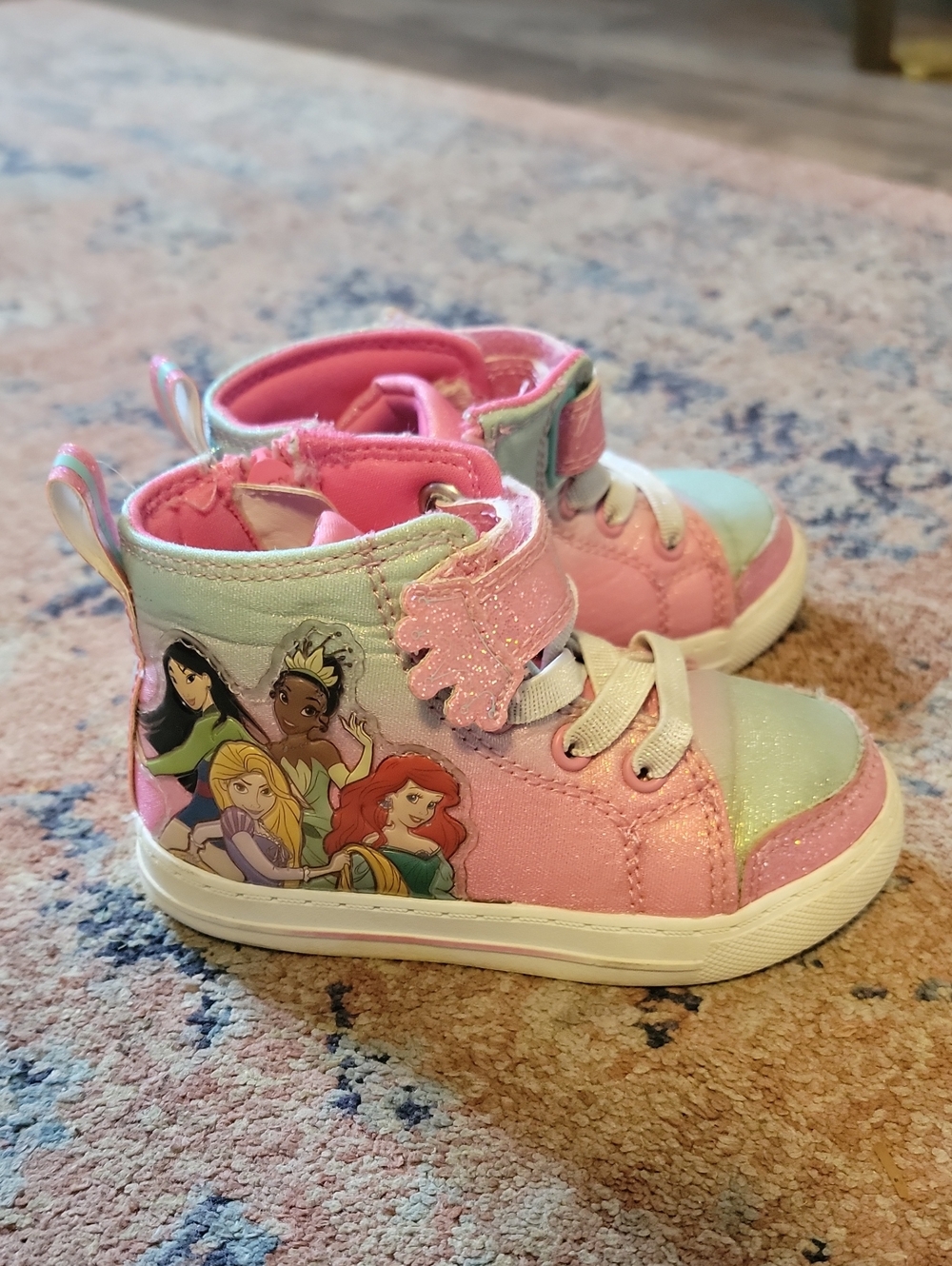 Disney Toddler Pink and Mint Princess Character High-Top Sneakers